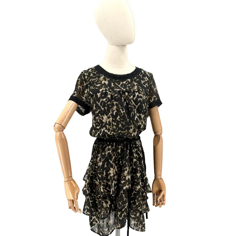 Converse One Star Leopard Print Sheer Ruffle Tiered Mini Dress